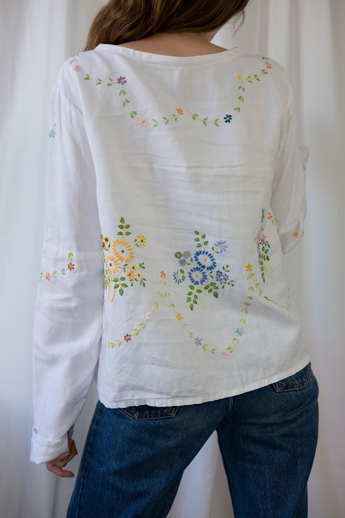 Violet ~ Reworked Vintage Linen Embroidered Long Sleeve - M