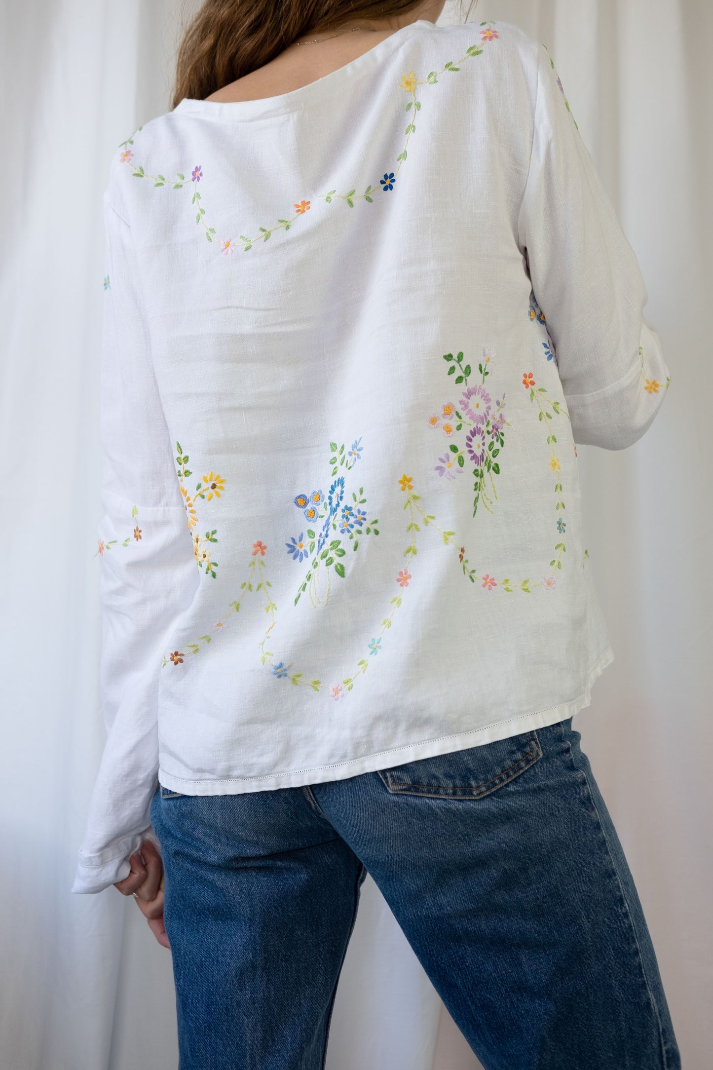 Violet ~ Reworked Vintage Linen Embroidered Long Sleeve - M