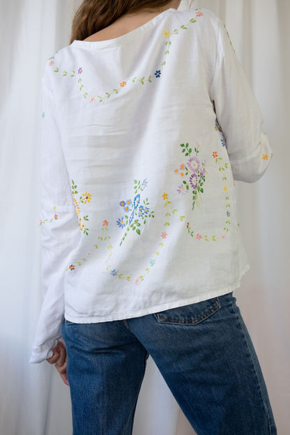 Violet ~ Reworked Vintage Linen Embroidered Long Sleeve - M