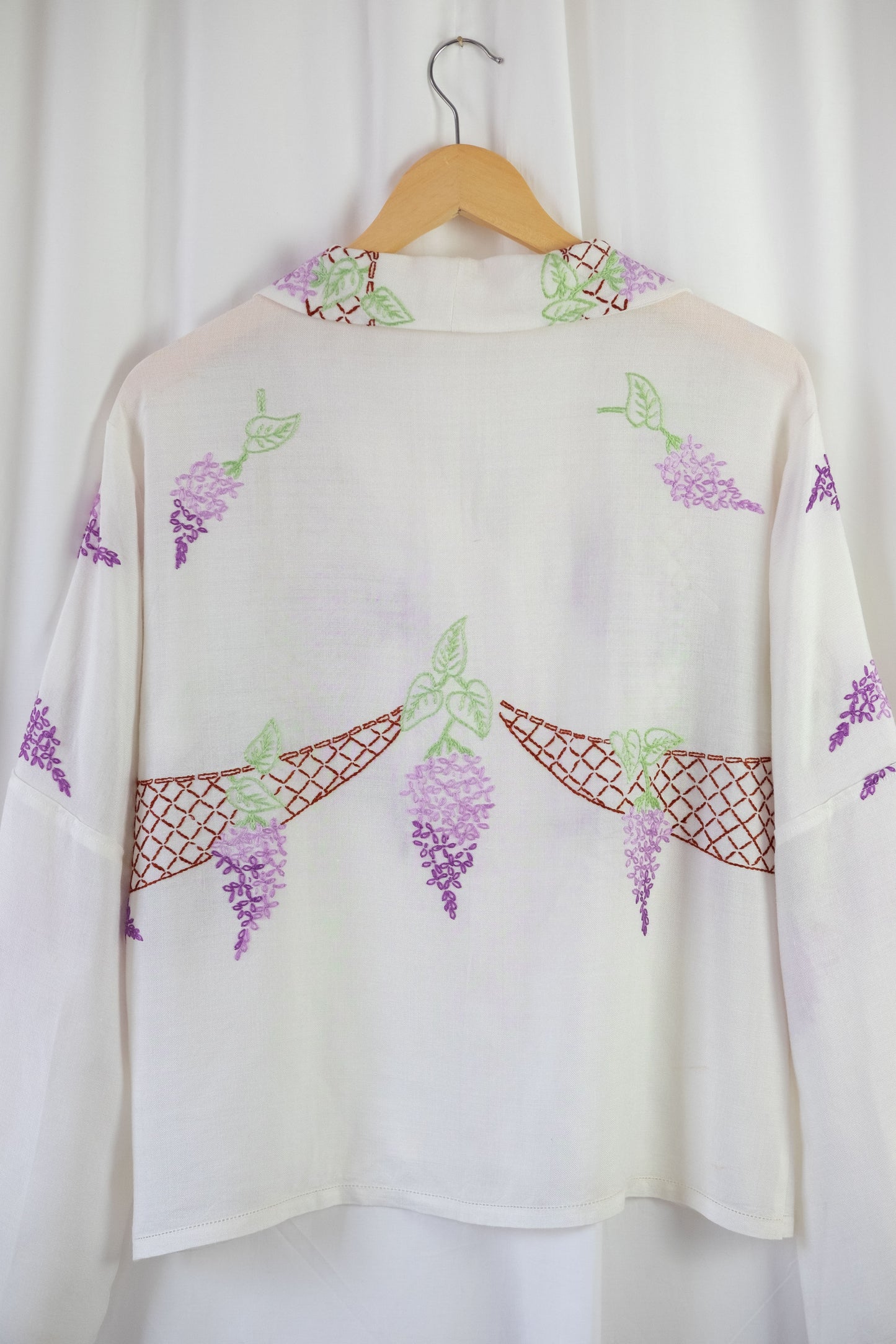 Wisteria ~ Reworked Vintage Linen Embroidered Shirt - M/L