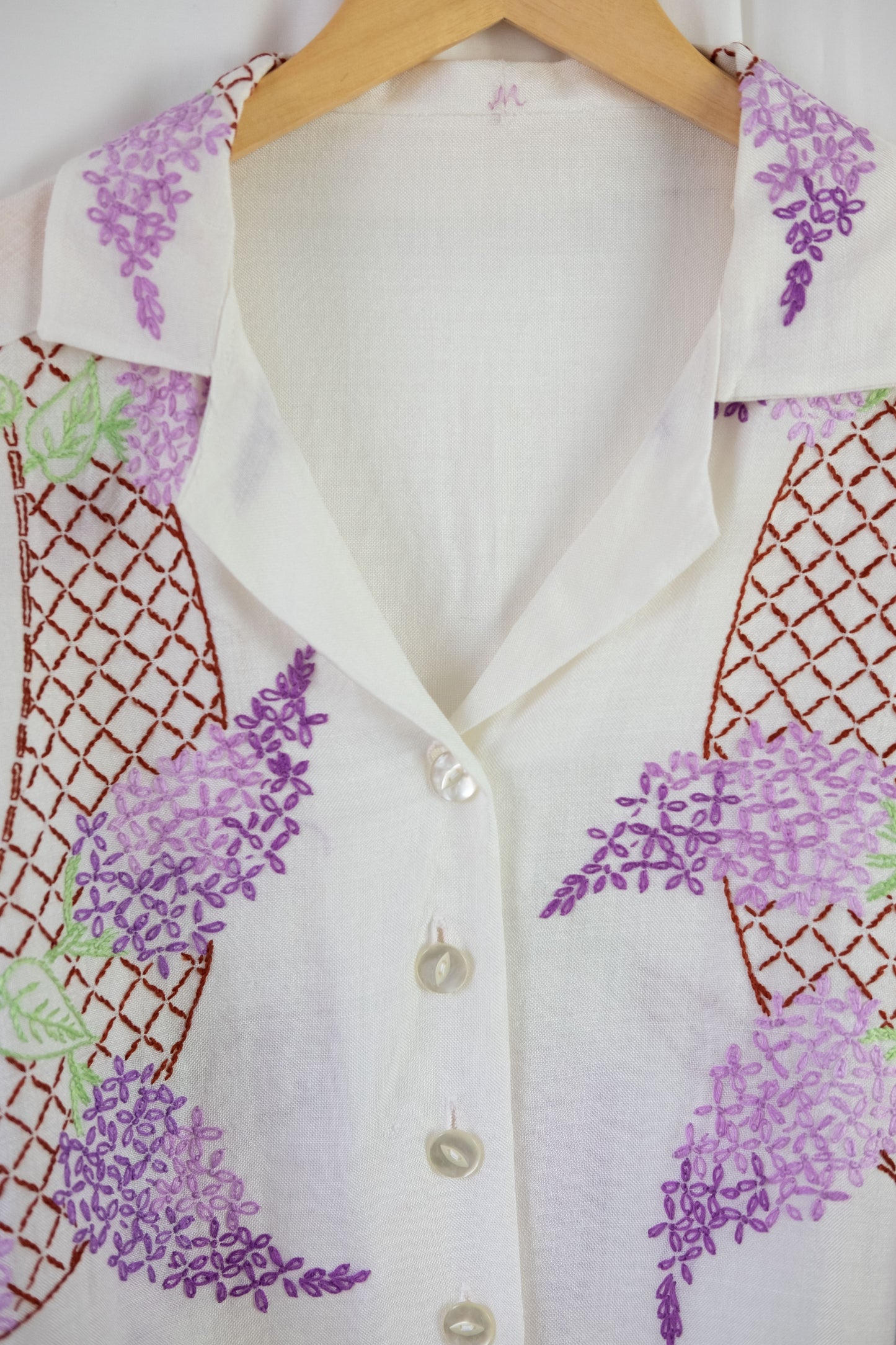 Wisteria ~ Reworked Vintage Linen Embroidered Shirt - M/L