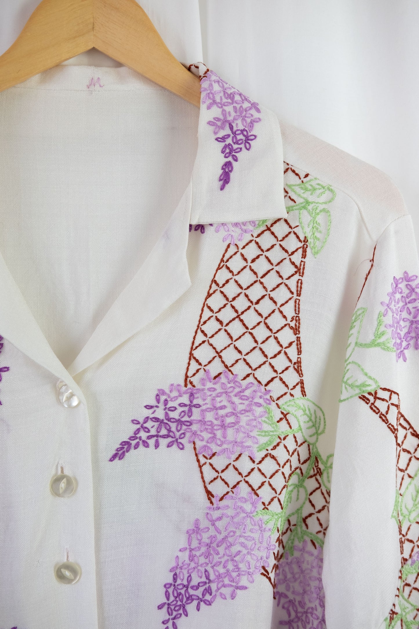 Wisteria ~ Reworked Vintage Linen Embroidered Shirt - M/L