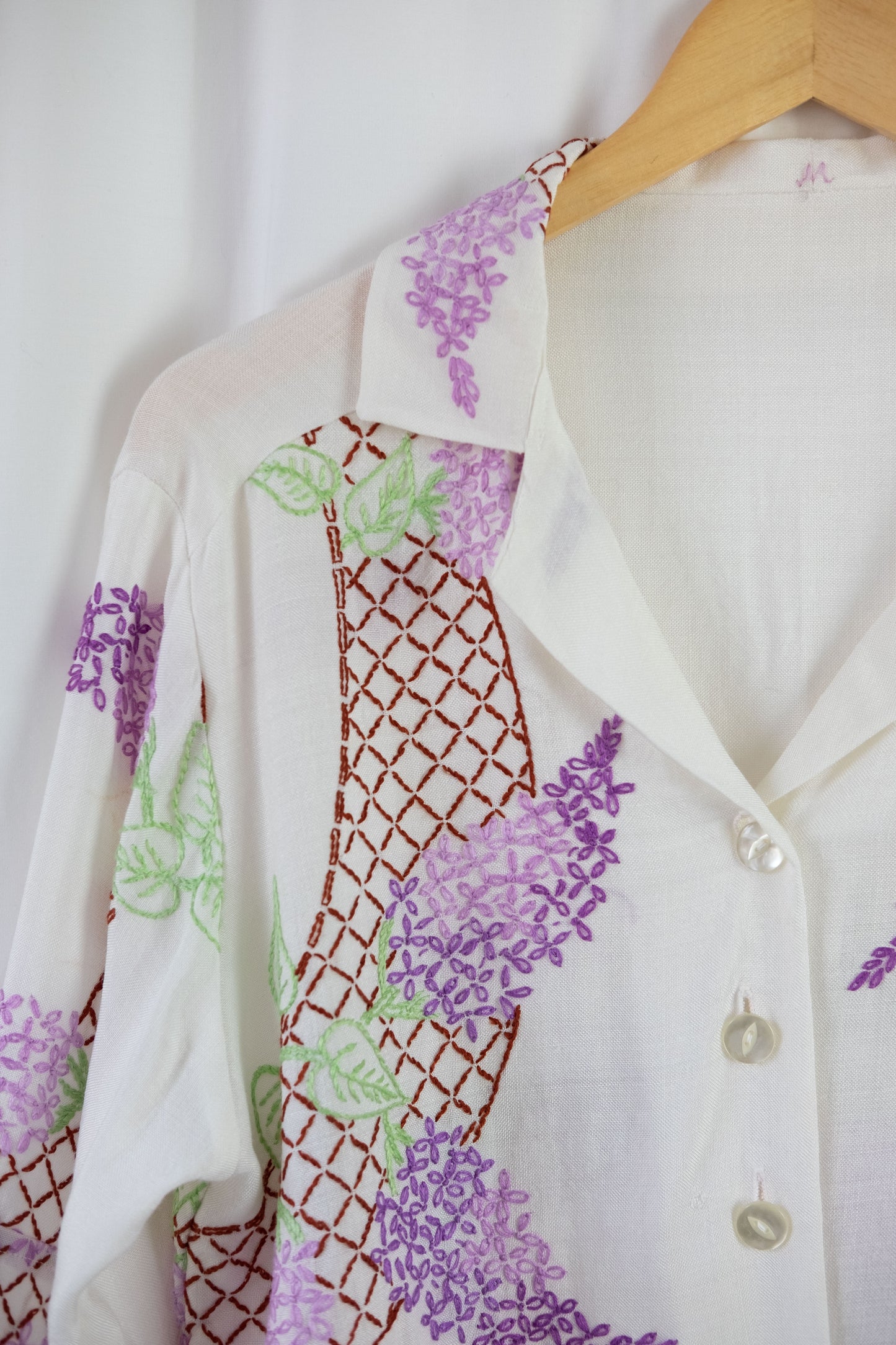 Wisteria ~ Reworked Vintage Linen Embroidered Shirt - M/L