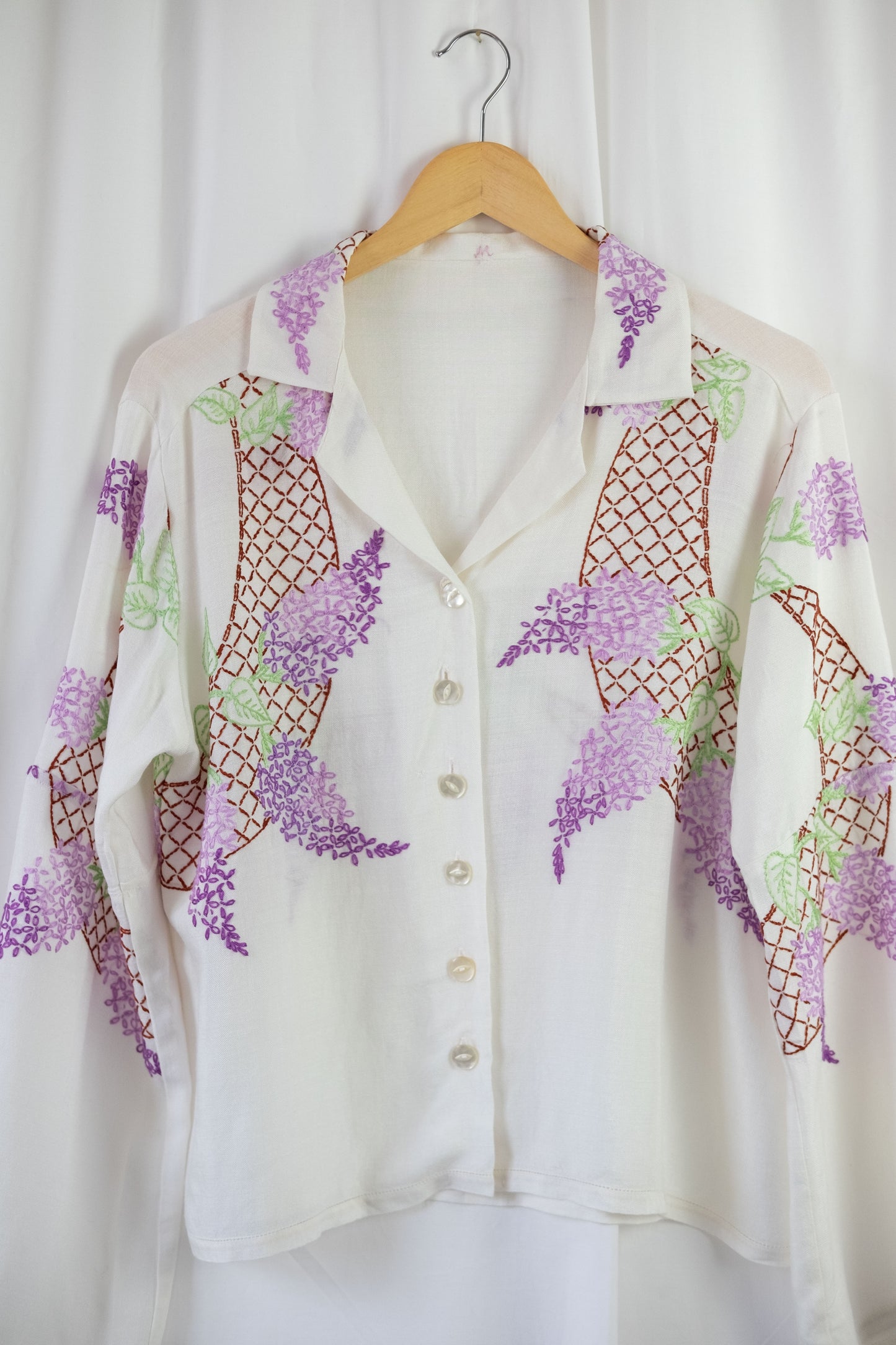 Wisteria ~ Reworked Vintage Linen Embroidered Shirt - M/L