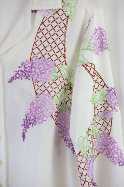 Wisteria ~ Reworked Vintage Linen Embroidered Shirt - M/L