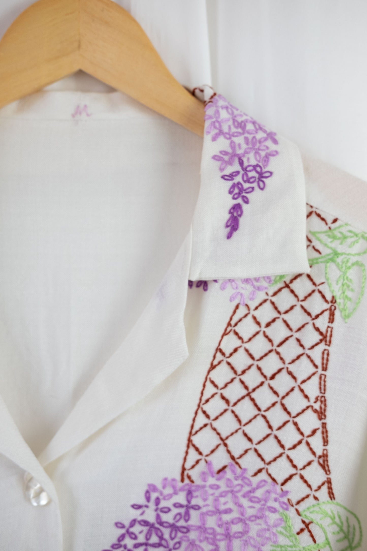 Wisteria ~ Reworked Vintage Linen Embroidered Shirt - M/L