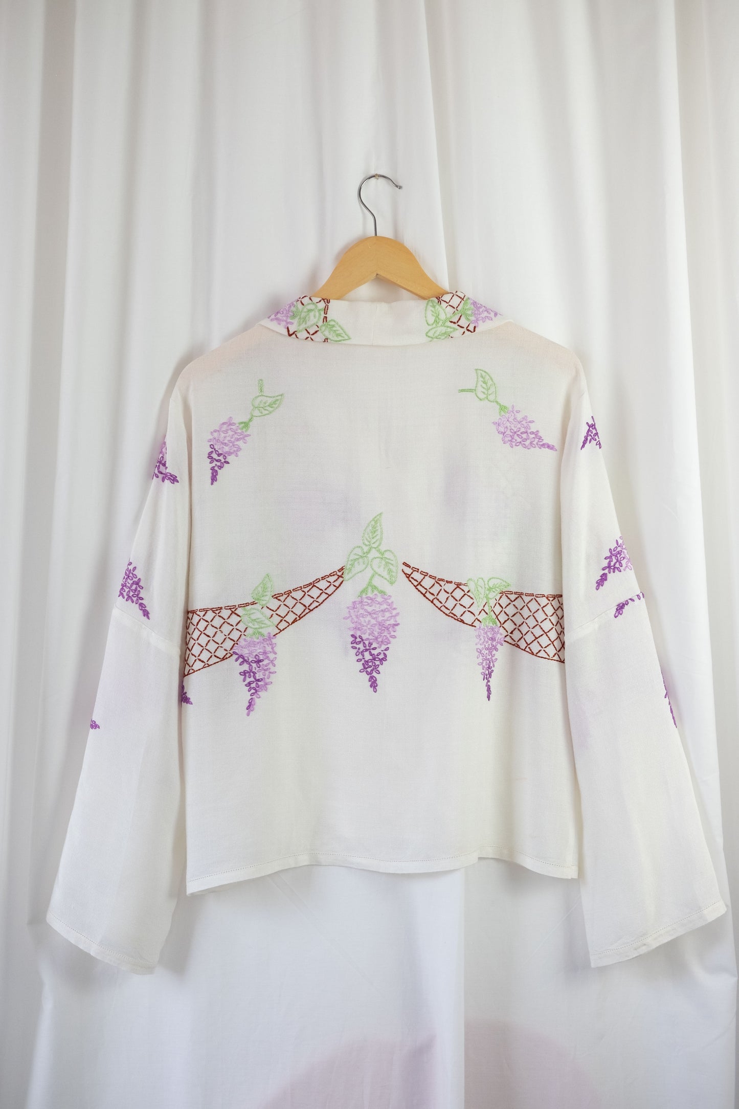 Wisteria ~ Reworked Vintage Linen Embroidered Shirt - M/L