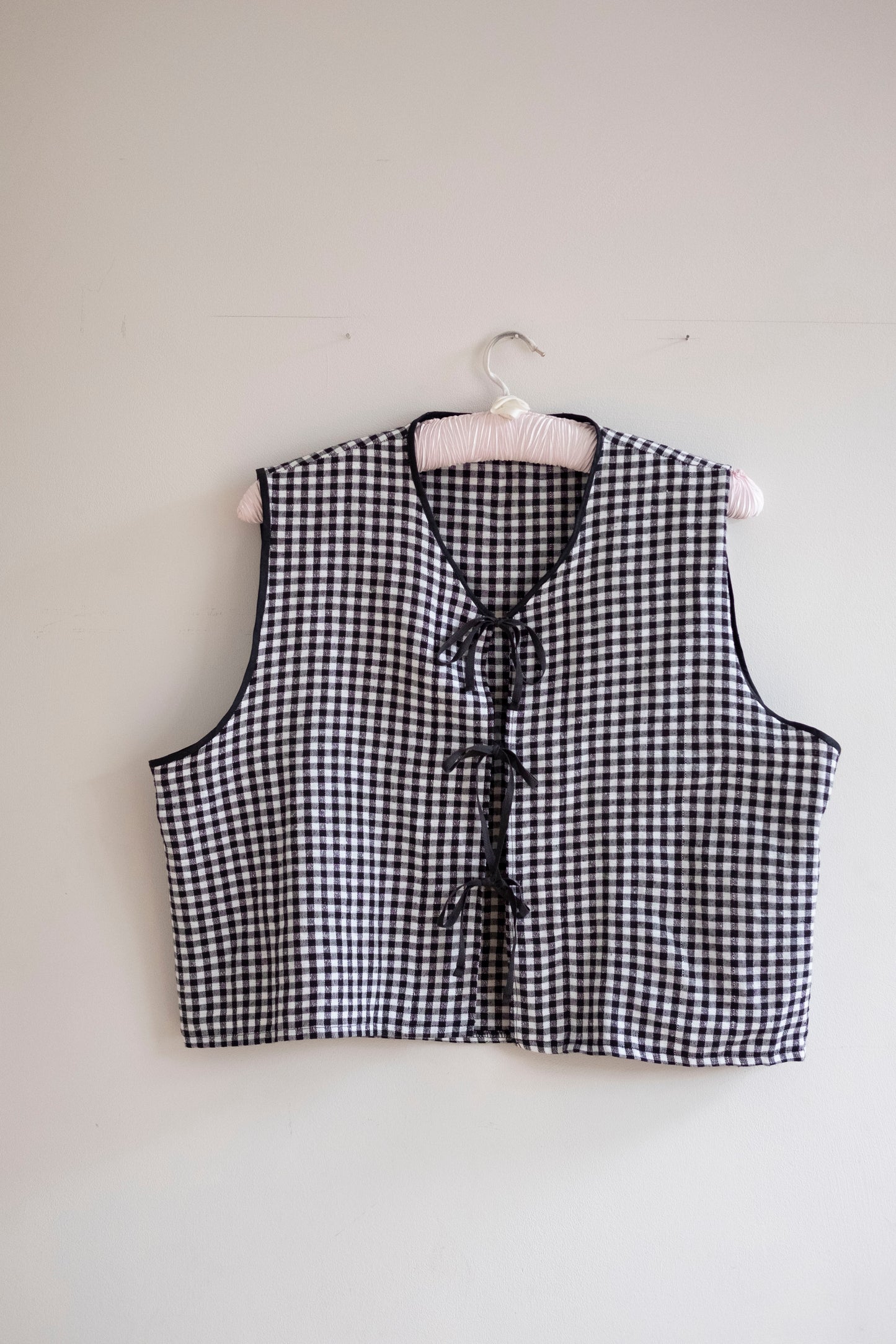 Zahra ~ Reworked Black Gingham Linen Tie Waistcoat - M/L