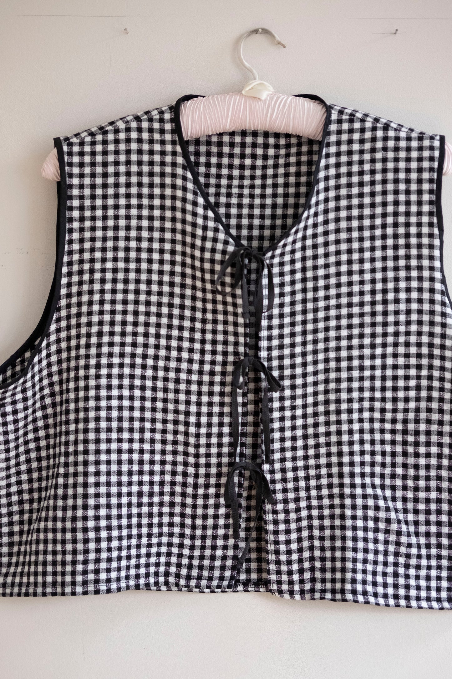 Zahra ~ Reworked Black Gingham Linen Tie Waistcoat - M/L