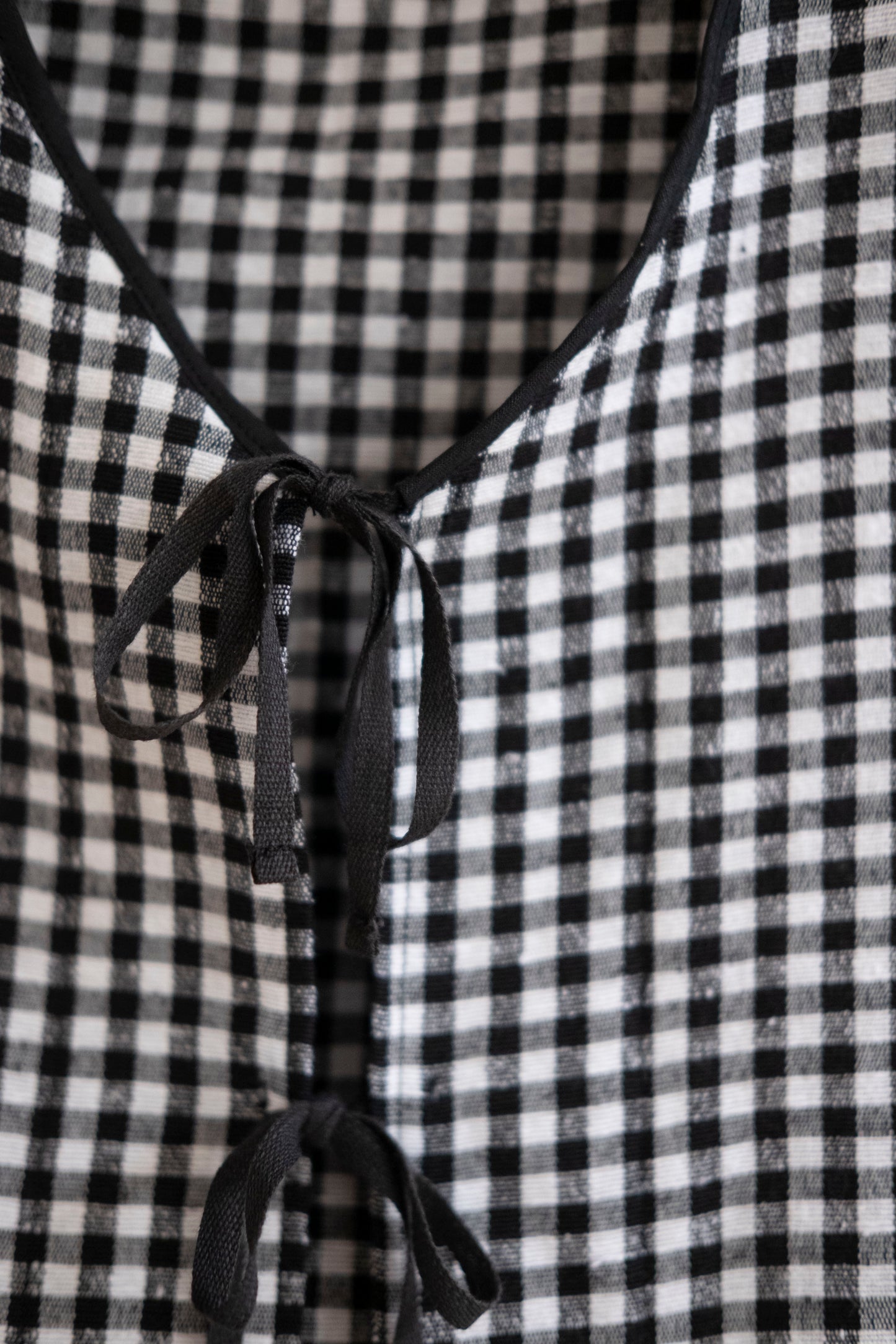 Zahra ~ Reworked Black Gingham Linen Tie Waistcoat - M/L