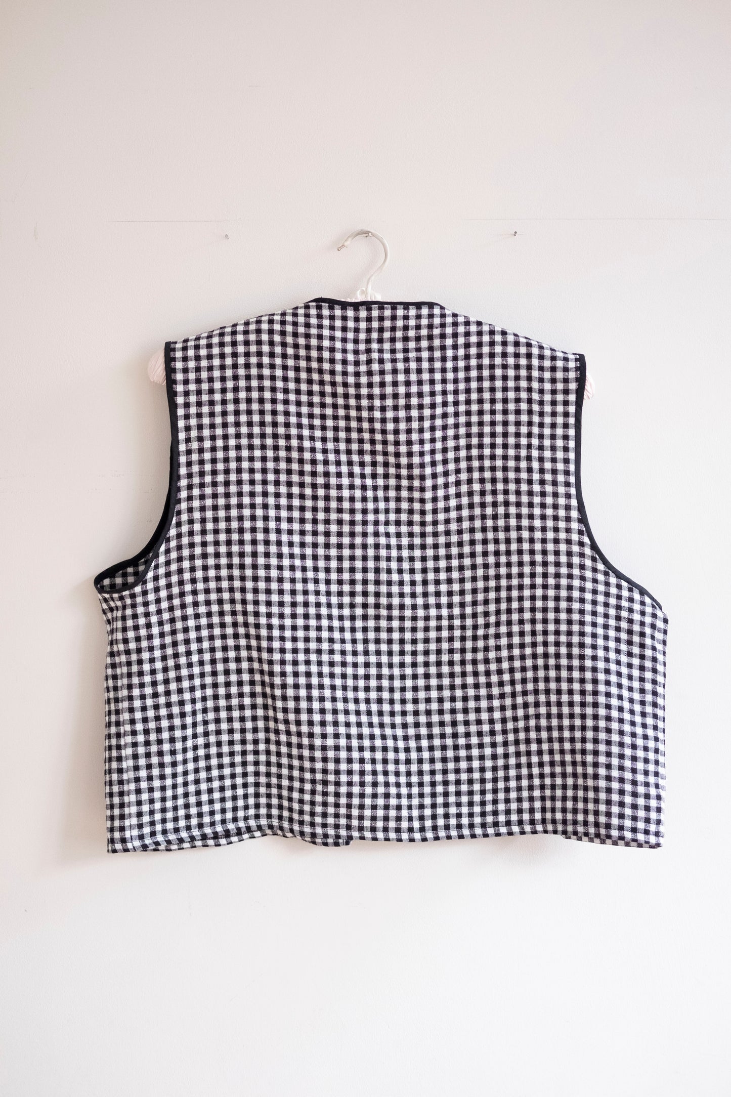 Zahra ~ Reworked Black Gingham Linen Tie Waistcoat - M/L