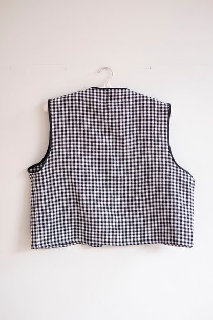 Zahra ~ Reworked Black Gingham Linen Tie Waistcoat - M/L
